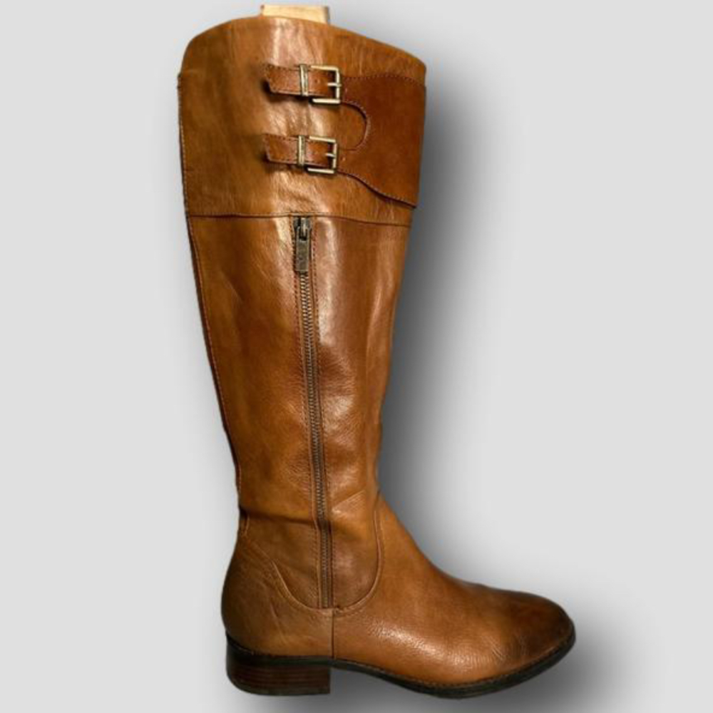 Sz 9.5 - Arturo Chiang - tall, brown leather zip-up riding boots